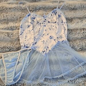 90s Vintage Floral Satin & Tulle Chemise Set